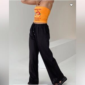 Princess Polly Linen Blend Pants Black